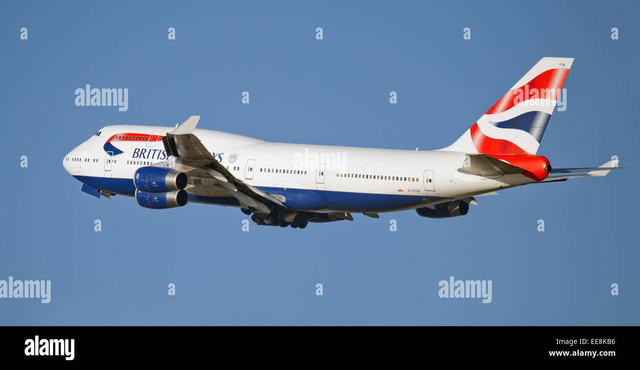 British Airways Boeing 747 G-CIVW in partenza dall'aeroporto di Heathrow LHR Foto Stock