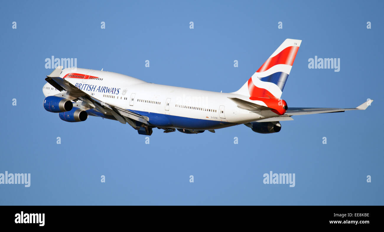 British Airways Boeing 747 G-CIVW in partenza dall'aeroporto di Heathrow LHR Foto Stock