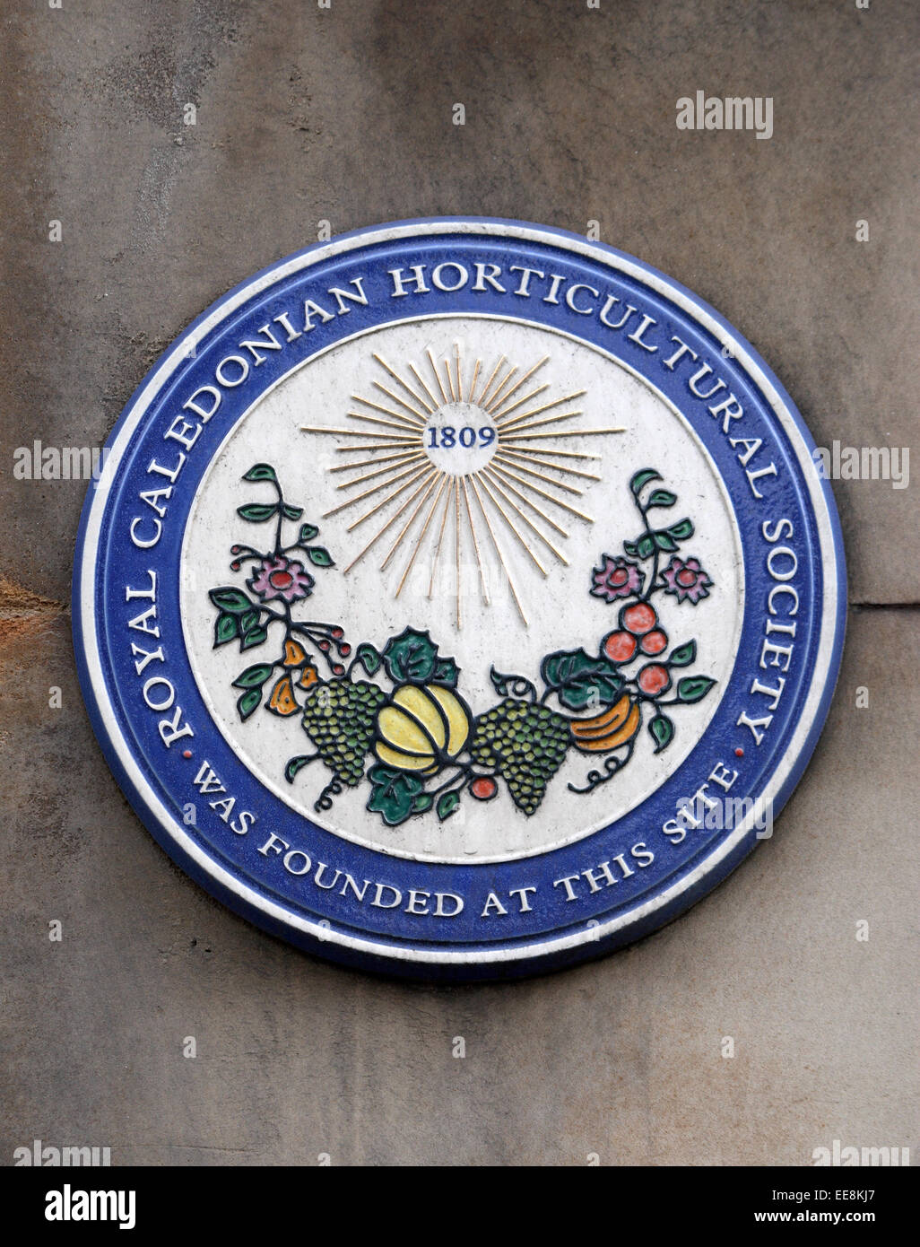 Il segno della Roya Caledonian Horticultural Society, a Edimburgo, Scozia. Foto Stock