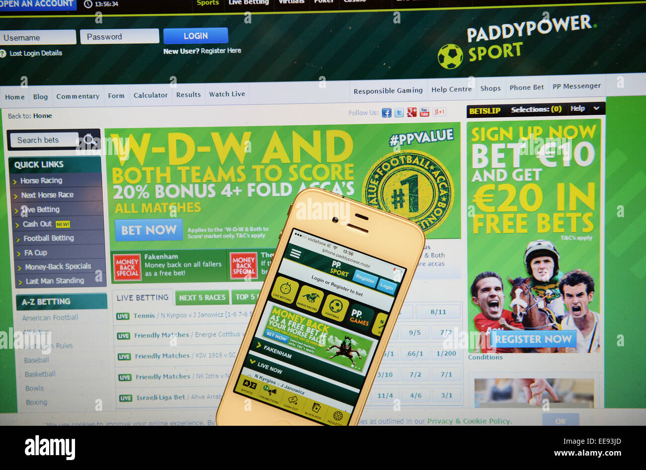 Paddy Power Sito Web e IPhone Foto Stock