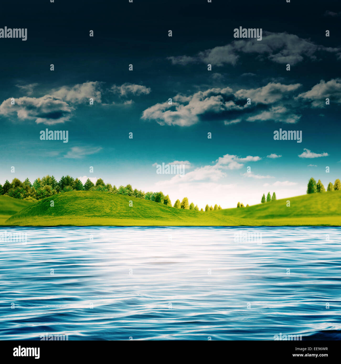 Il River side. Abstract paesaggio estivo per il vostro design Foto Stock