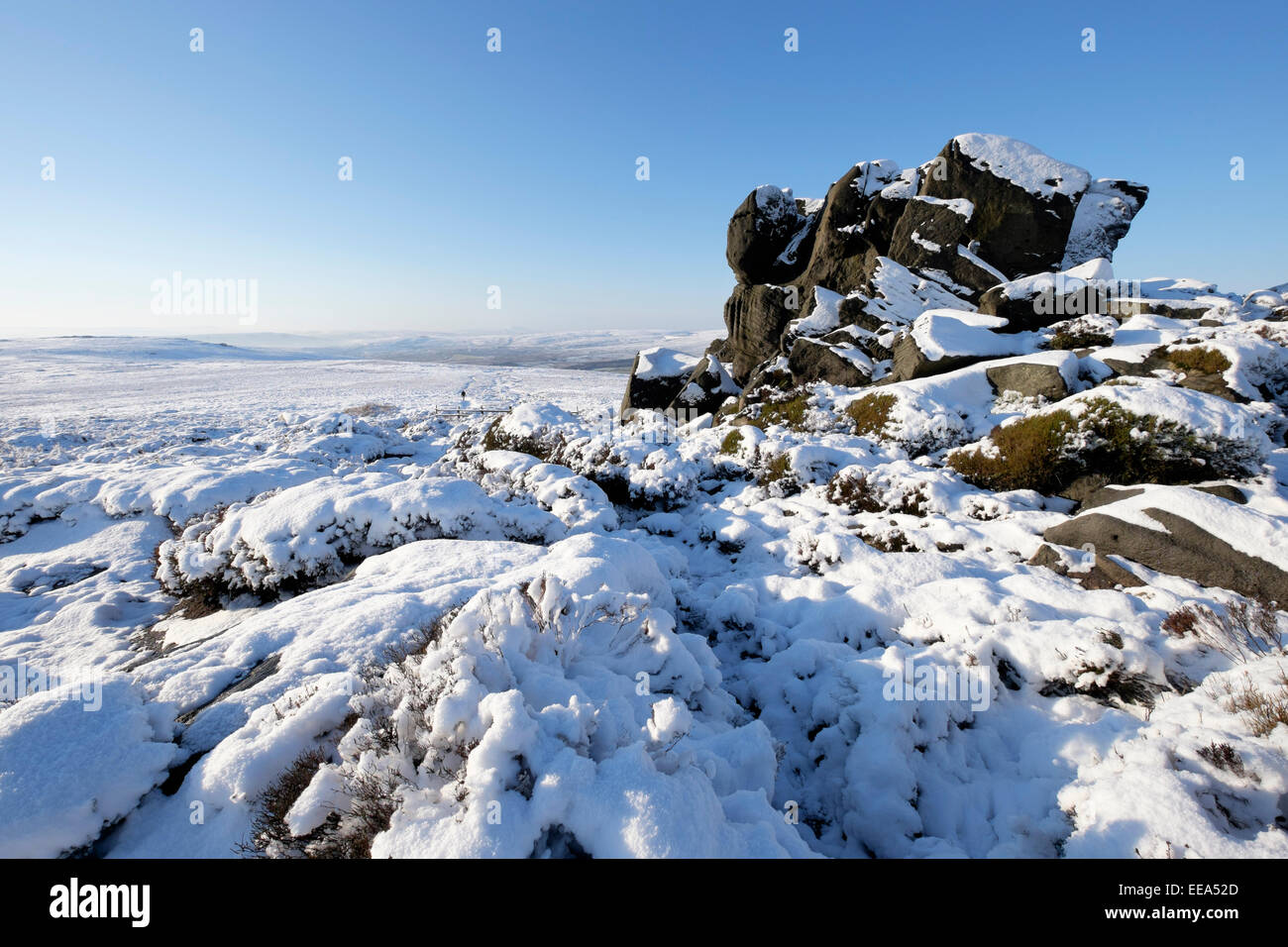 Inghilterra, Yorkshire Dales, Wharfedale, Simon's sedile: la neve copre Simon della Seat, Yorkshire Dales a metà inverno Foto Stock