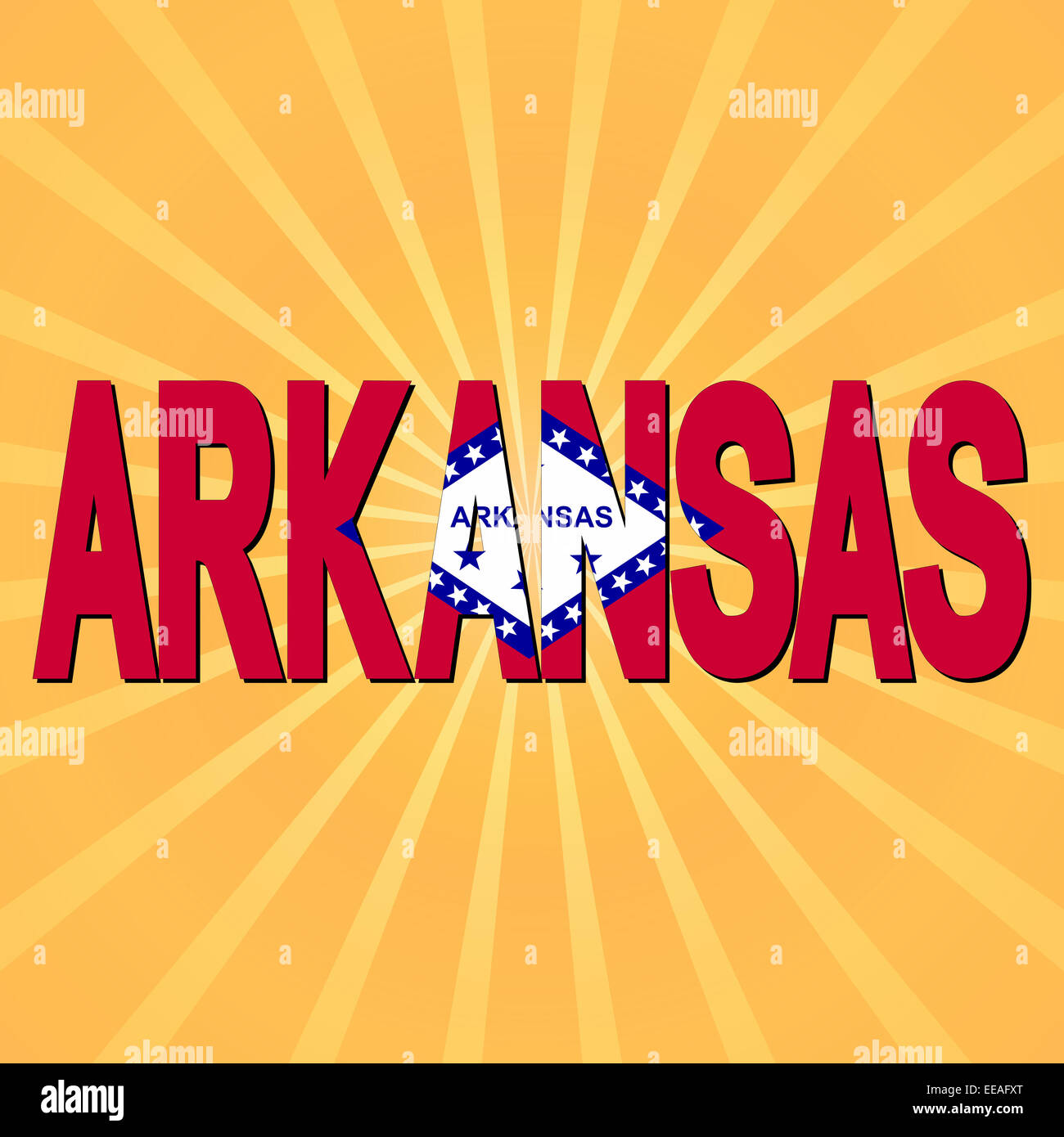Arkansas bandiera testo con sunburst illustrazione Foto Stock