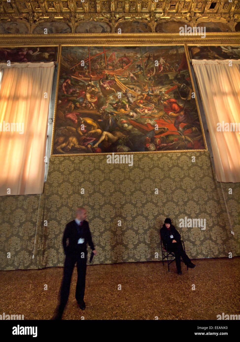 La grande sala del Consiglio nel Palazzo del Doge di Venezia Foto Stock