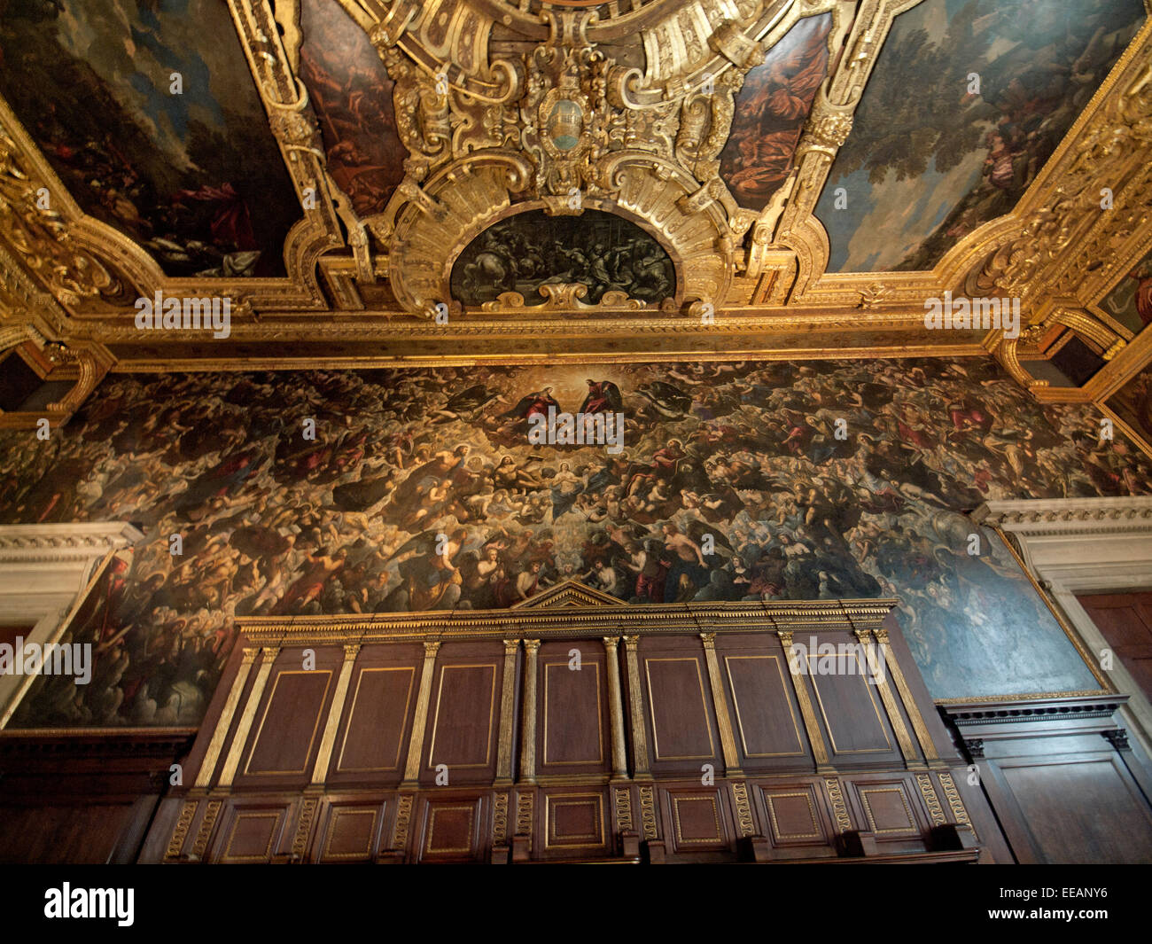 La grande sala del Consiglio nel Palazzo del Doge di Venezia Foto Stock