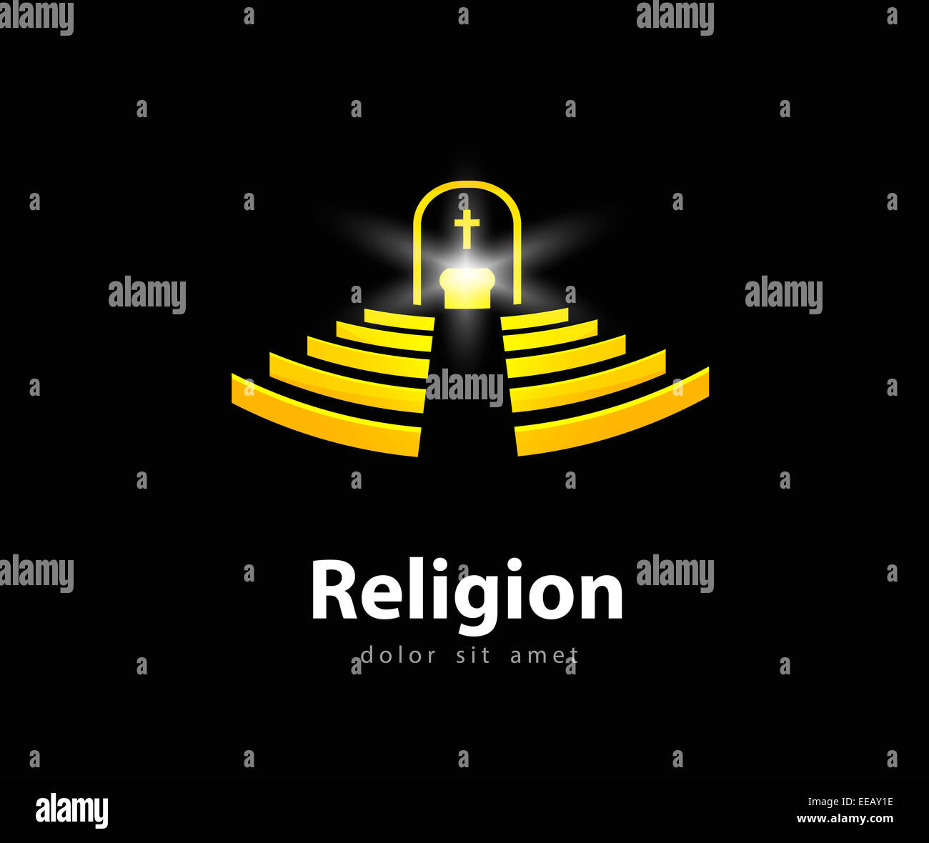Vettore di religione logo design modello. chiesa o tempio icona. Foto Stock