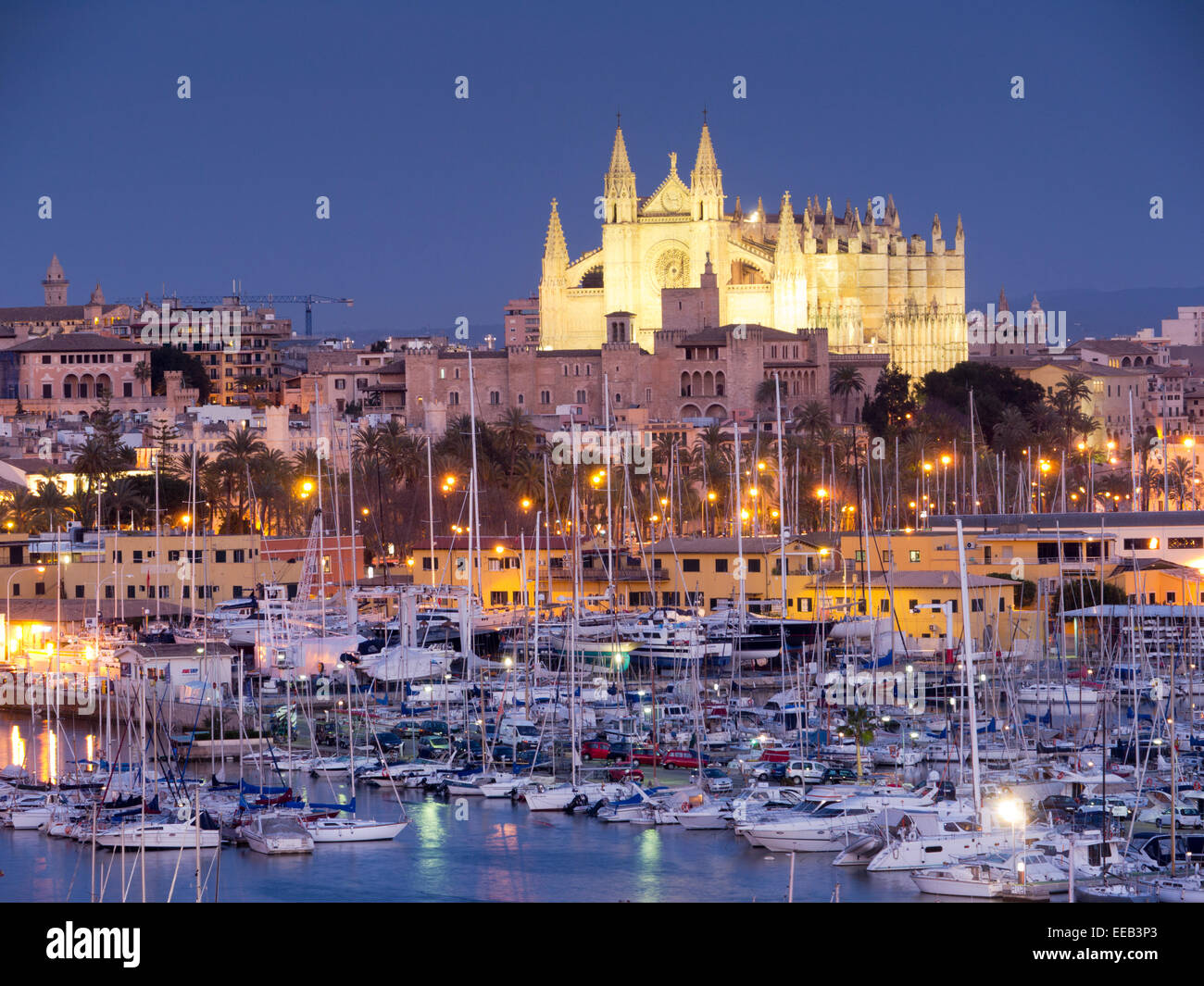 Palma Bay cattedrale, viste sulla baia di Palma, Mallorca, Spagna Foto Stock