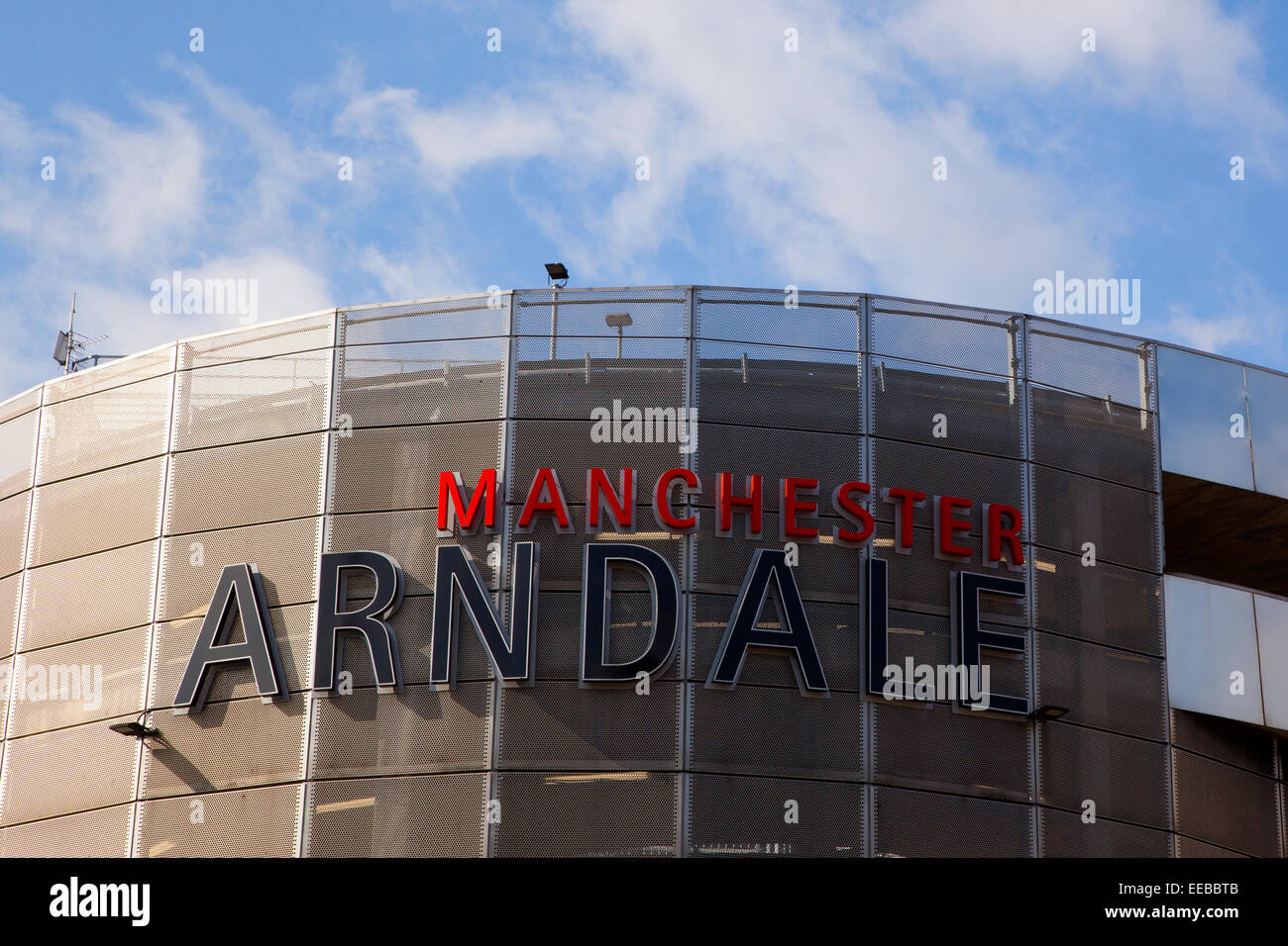 Inghilterra, Manchester, centro commerciale Arndale segno Foto Stock