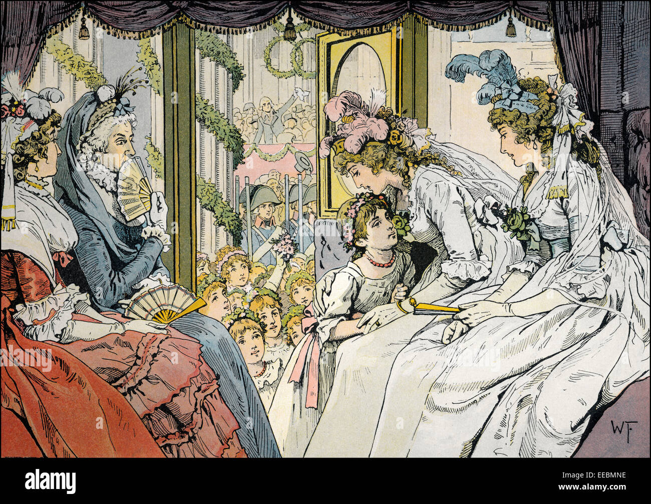 Compiacendosi per la principessa sposa di ragazze in fiore, Unter den Linden, Berlino, Germania, 22. Dicembre 1793, Louise di Mecklenburg-Stre Foto Stock