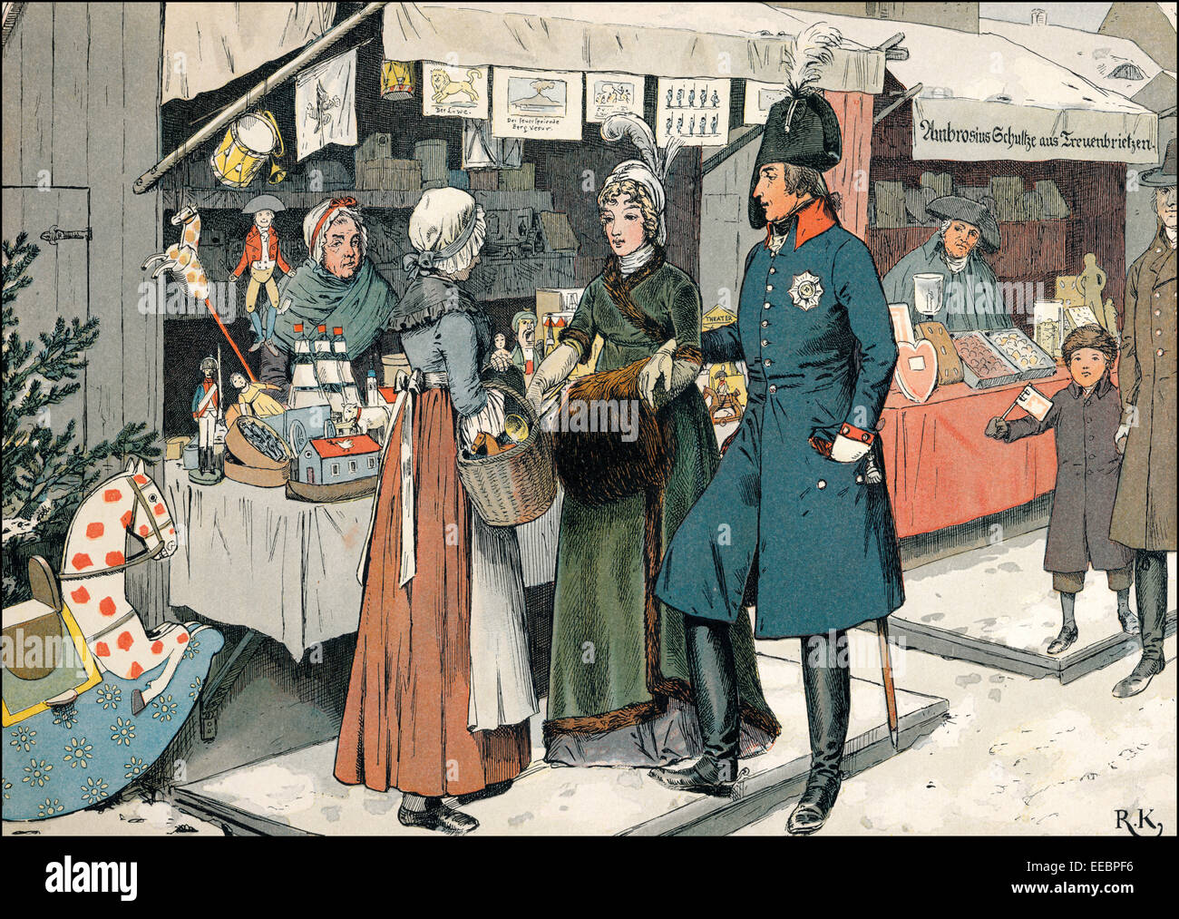 La regina Luisa al mercatino di Natale di Berlino, facendo dono ad una middle-class woman, Louise di Mecklenburg-Strelitz, 1776 - 18 Foto Stock