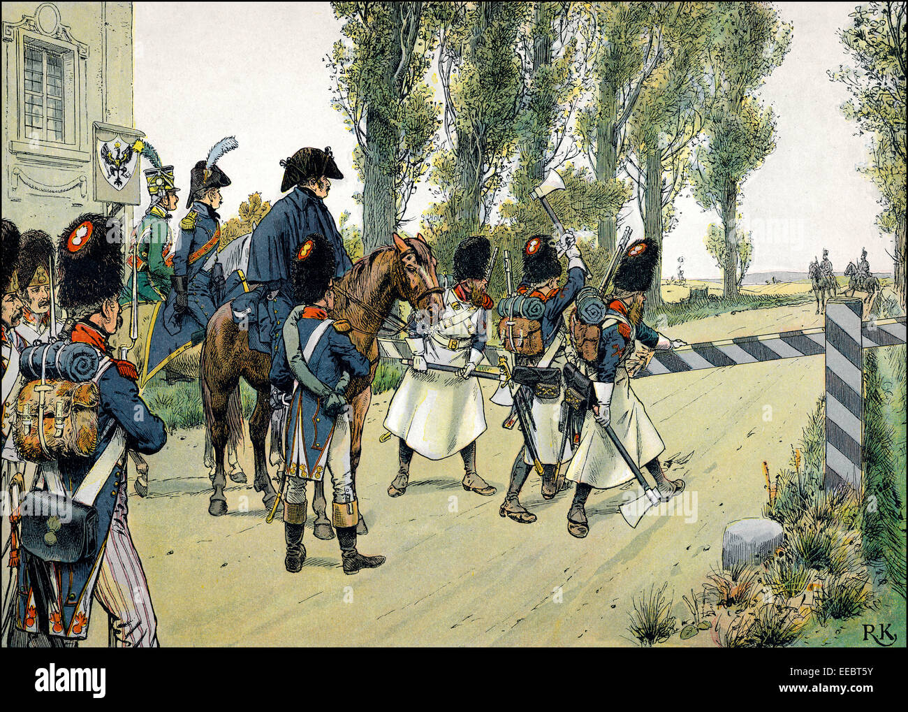 Le truppe francesi di Napoleone che ho comandato dal generale Kellermann superare Sickershausen il territorio prussiano nel mese di ottobre del 1805, Foto Stock