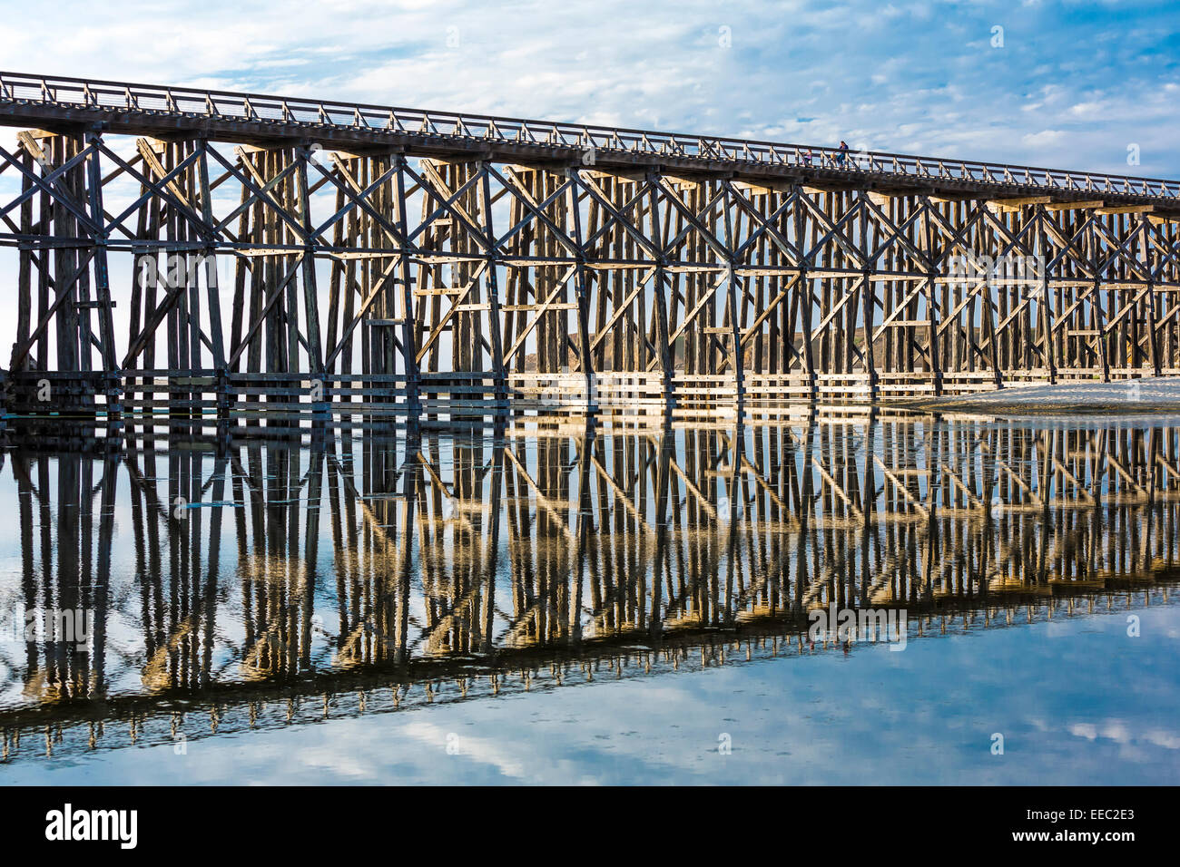 Il pudding Creek traliccio, ora parte di dieci miglia di spiaggia sentiero lungo l'Oceano Pacifico vicino a Fort Bragg, CALIFORNIA, STATI UNITI D'AMERICA Foto Stock