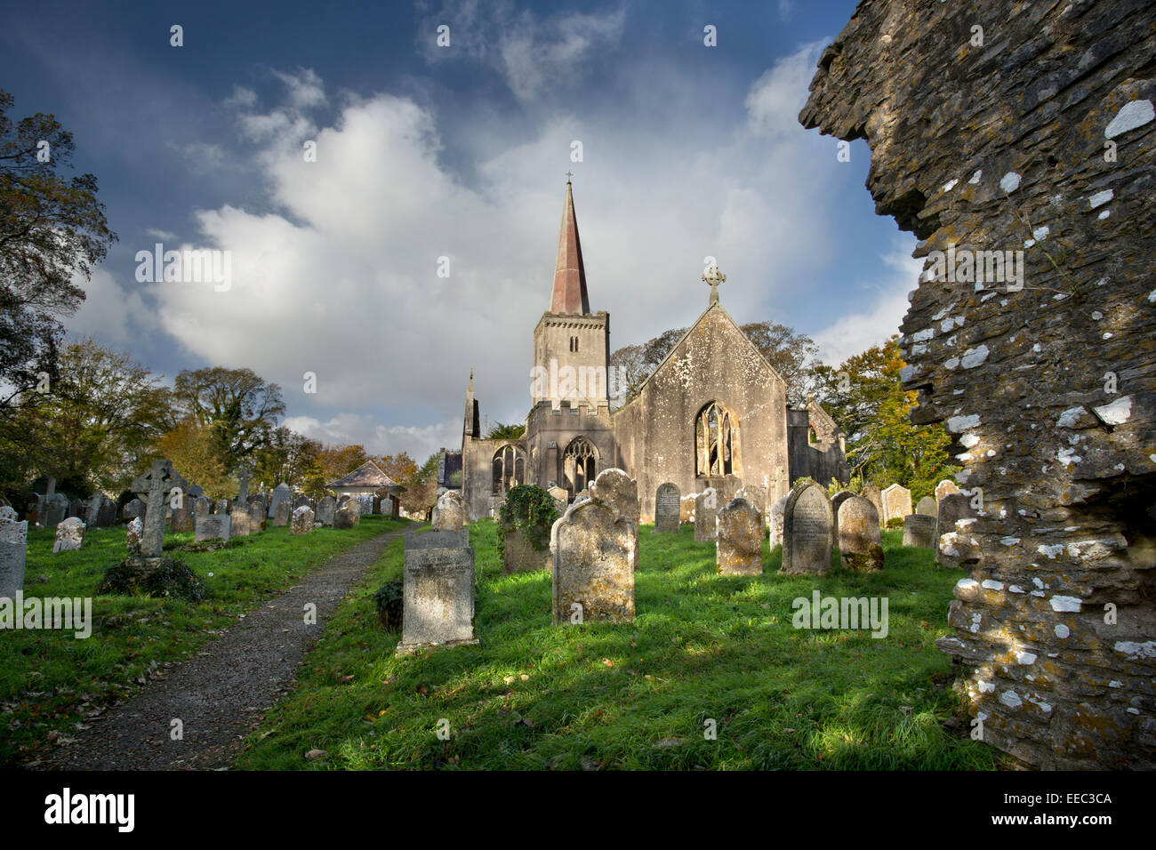 Le rovine di una chiesa della Santa Trinità a Buckfastleigh, South Devon Foto Stock