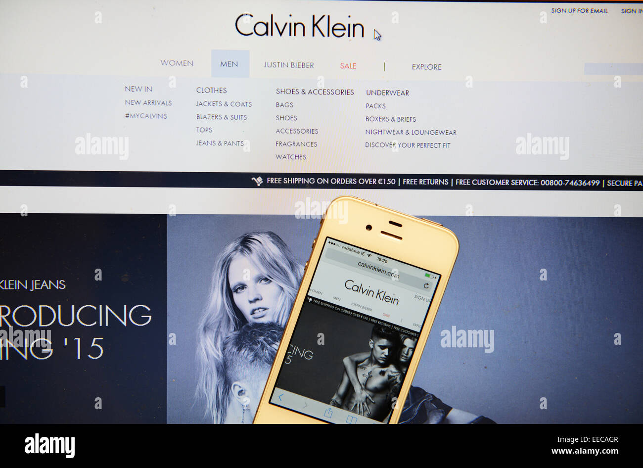 Calvin Klein Sito Web e IPhone Foto Stock