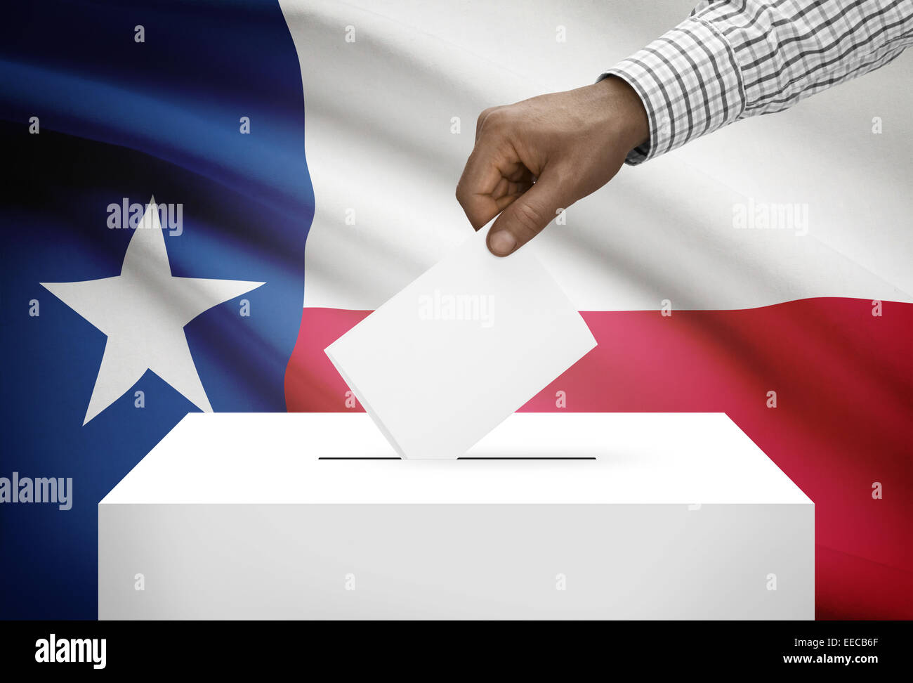 Concetto di voto - urne con noi bandiera di stato sullo sfondo - Texas Foto Stock