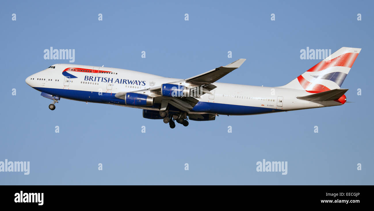 British Airways Boeing 747 G-CIVY in partenza dall'aeroporto di Heathrow LHR Foto Stock