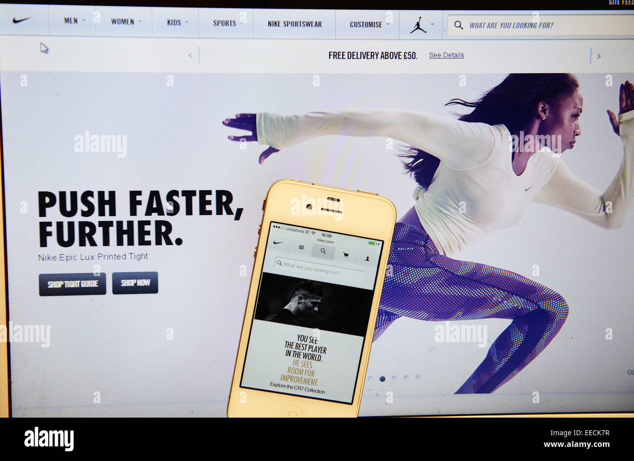 Il sito Web Nike e IPhone Foto Stock