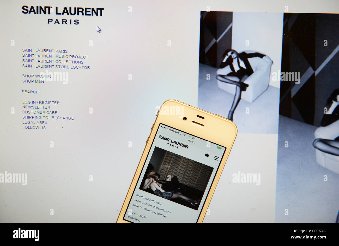 Saint Laurent Sito Web e IPhone Foto Stock