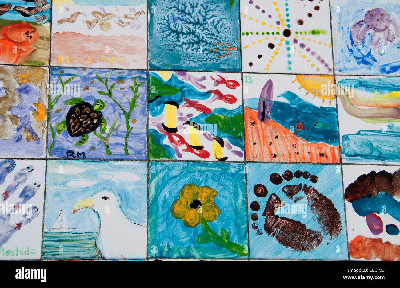 "Celebrando il grande baia " piastrella da banco, Embarcadero a piedi, San Diego, California Foto Stock