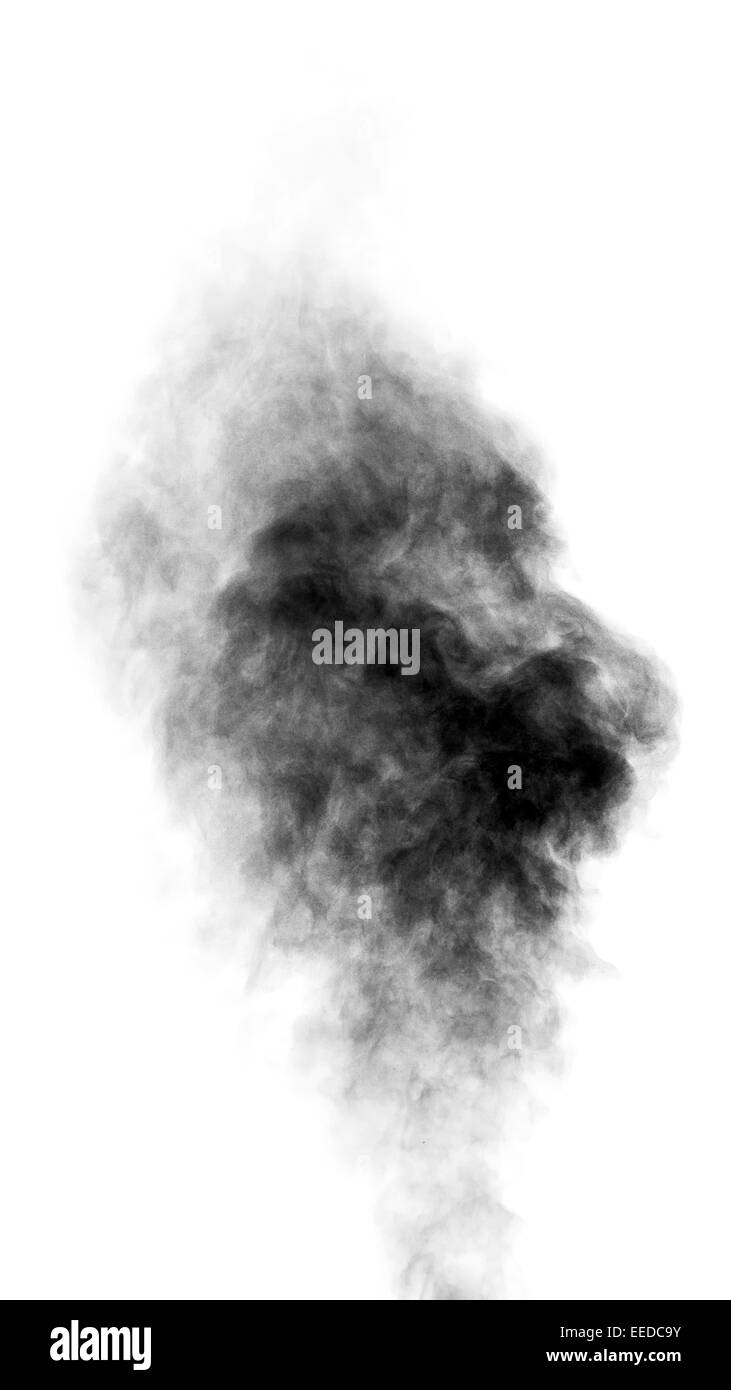 Black steam cercando come fumo isolati su sfondo bianco. Grande nube di fumo nero. Foto Stock