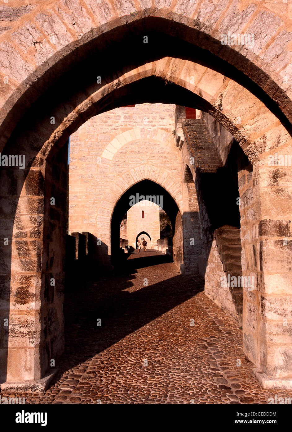 Cahors, Midi-Pirenei, Francia. Porto Valentre - 14thC medievale ponte fortificato Foto Stock