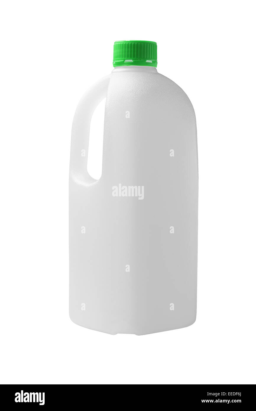 Svuotare il contenitore di plastica per il succo di frutta su sfondo bianco Foto Stock