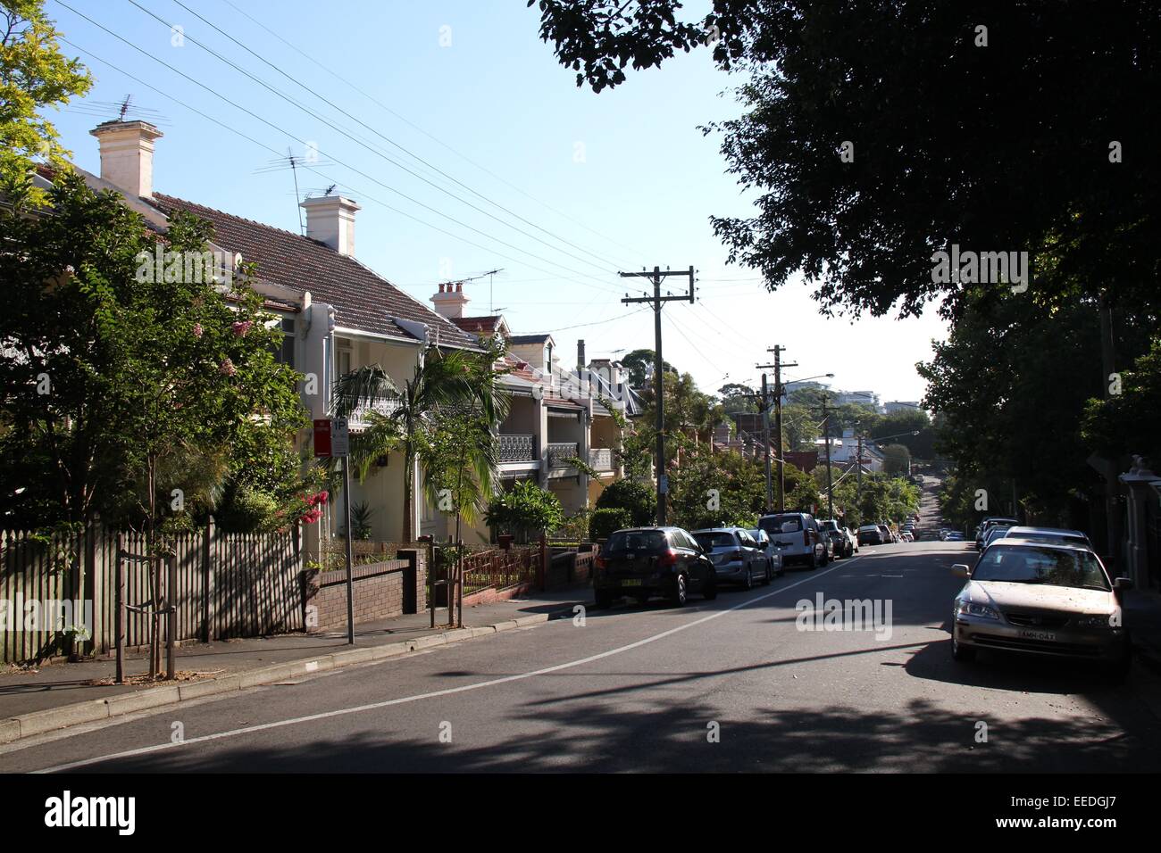 Vittoriano case a schiera in Hereford Street nella parte interna a ovest del quartiere di Glebe, Sydney. Foto Stock