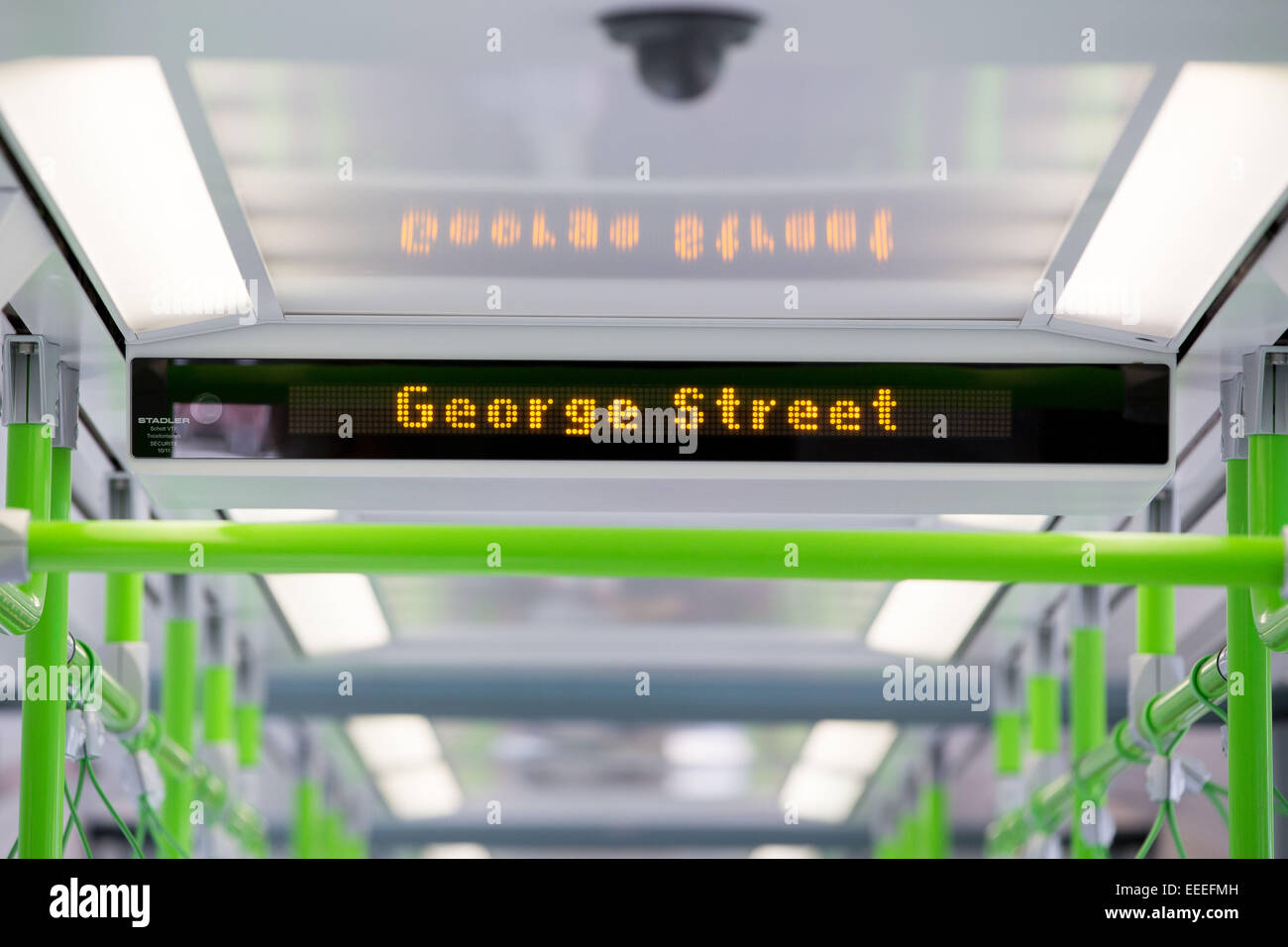 Close up di un display digitale su un tram Variobahn Foto Stock