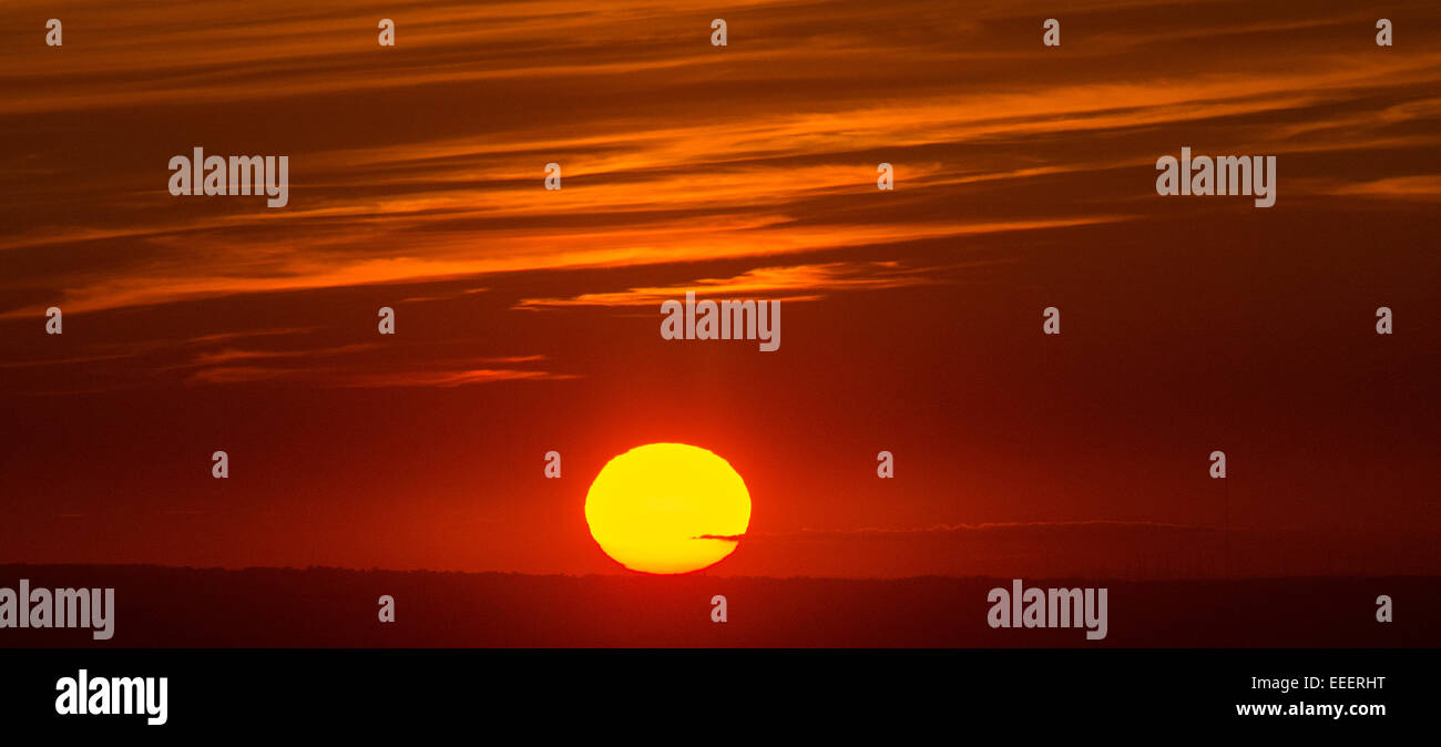 Tramonto sul Eden Valley vicino a Kirkby Stephen, Cumbria, Regno Unito Foto Stock