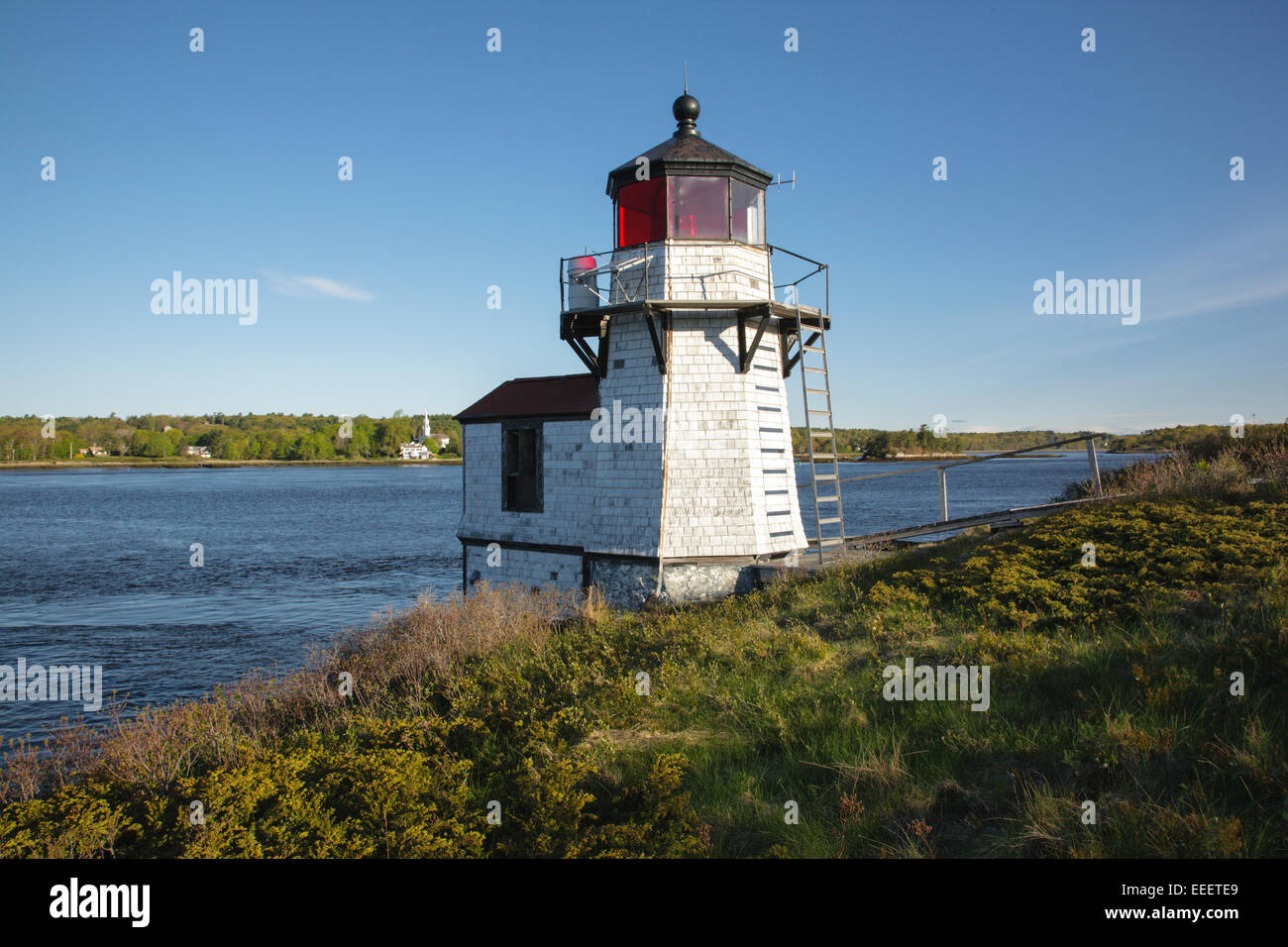 Lo scoiattolo punto luce su Arrowsic isola in Arrowsic, Maine. Questa luce è situato sul fiume kennebec Foto Stock