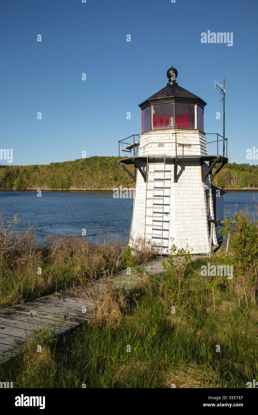 Lo scoiattolo punto luce su Arrowsic isola in Arrowsic, Maine. Questa luce è situato sul fiume kennebec Foto Stock