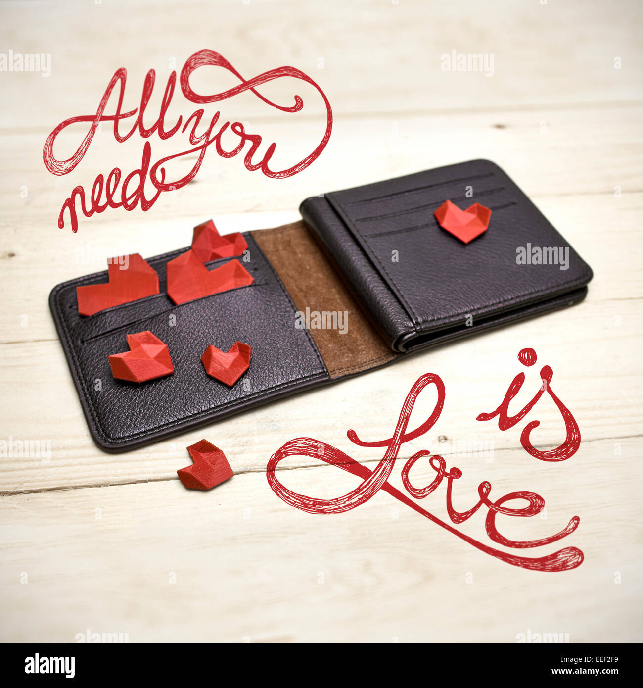 Tutto ciò di cui hai bisogno è amore illustrazione preventivi con mostrano che l amore è più prezioso di denaro nel vostro portafoglio. Foto Stock