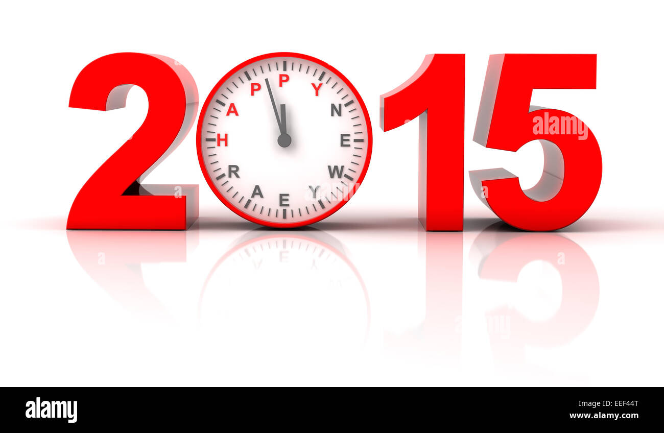 2015 felice anno nuovo con orologio che scandisce Foto Stock