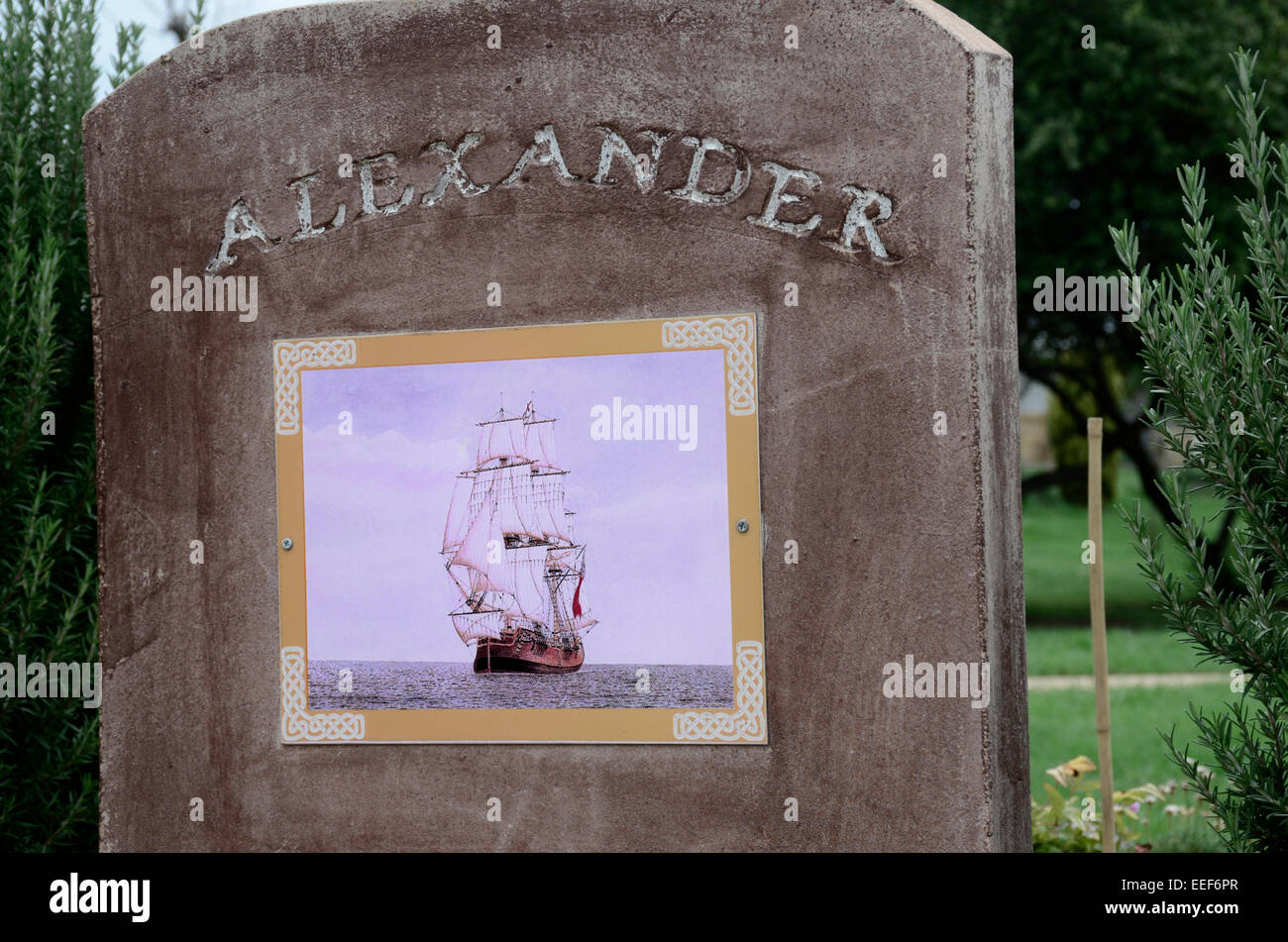 Prima flotta; Australia; 1788; Memorial Gardens; Wallabadah; NSW; Nuovo Galles del Sud; il trasporto barca Alexander. Foto Stock