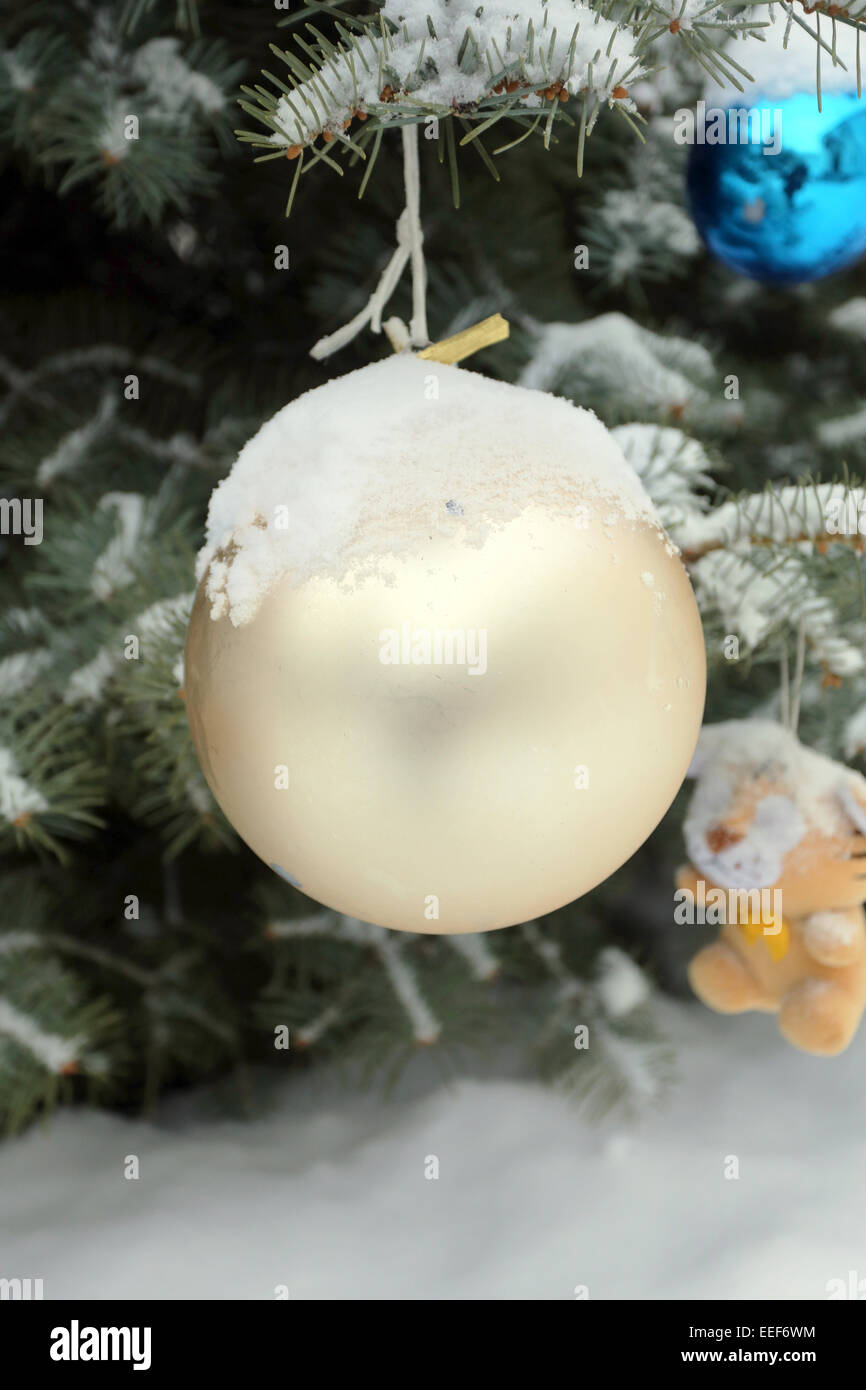 Il verde albero di Natale sulla neve nel monastero Novospassky a Mosca Foto Stock