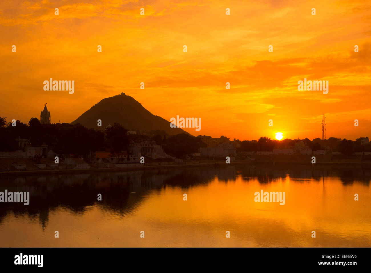 India Rajasthan, Pushkar al tramonto Foto Stock