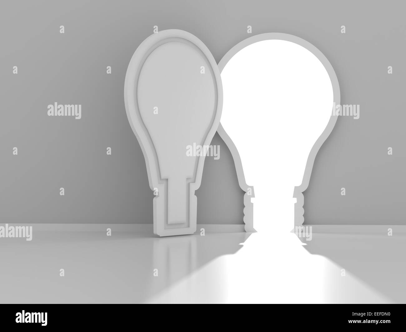 Luce a forma di bulbo porta con copyspace, 3D render Foto Stock