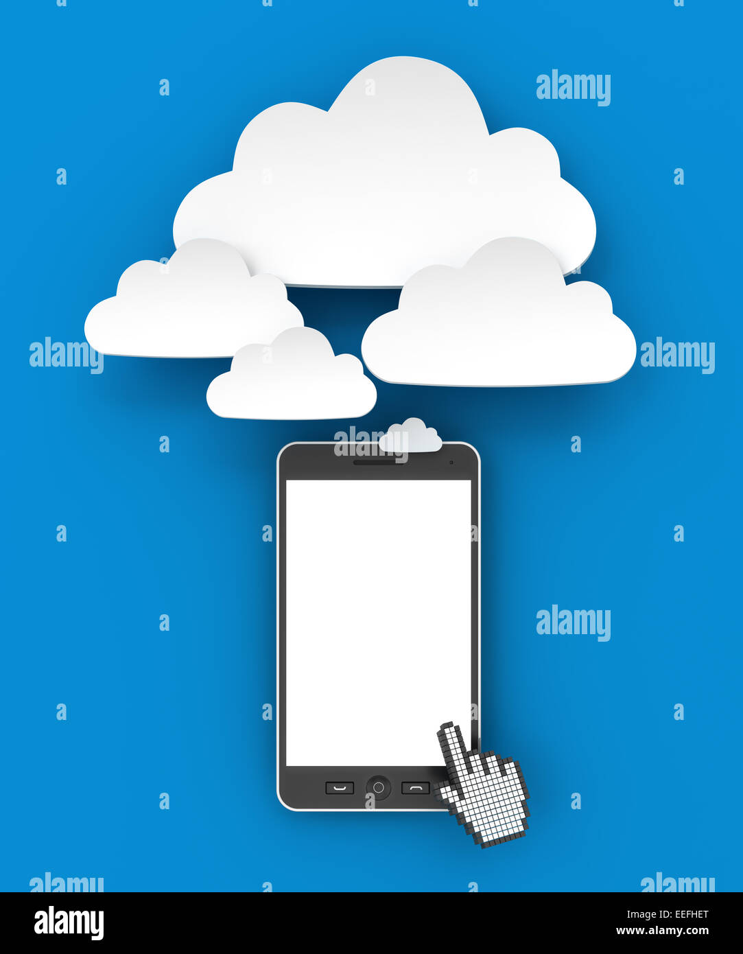 Collegamento dello smartphone al cloud con copyspace, 3D render Foto Stock