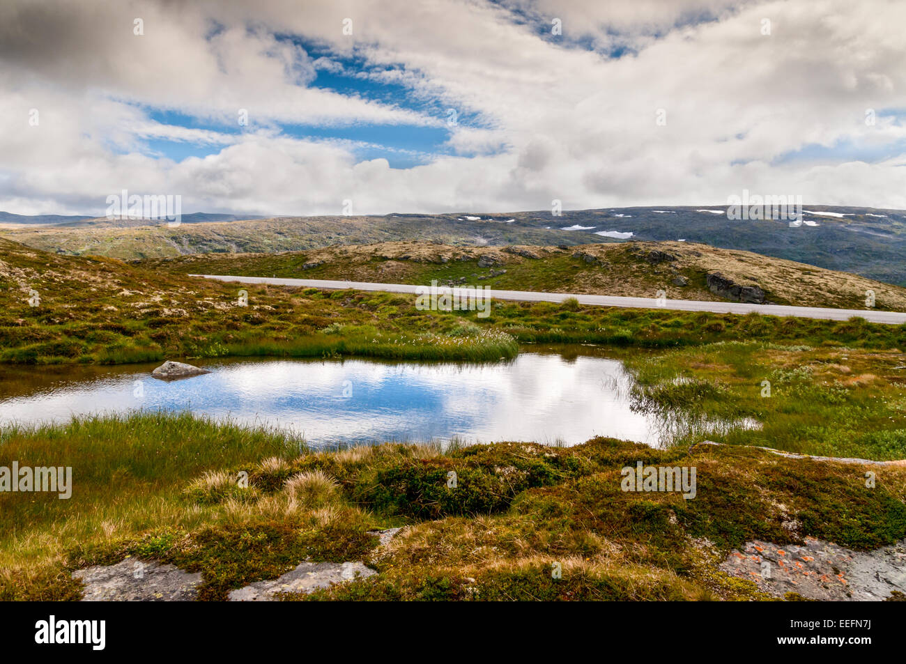 Tipico paesaggio in Norvegia, lago di montagna con il ghiacciaio in background - Immagini della Norvegia Foto Stock