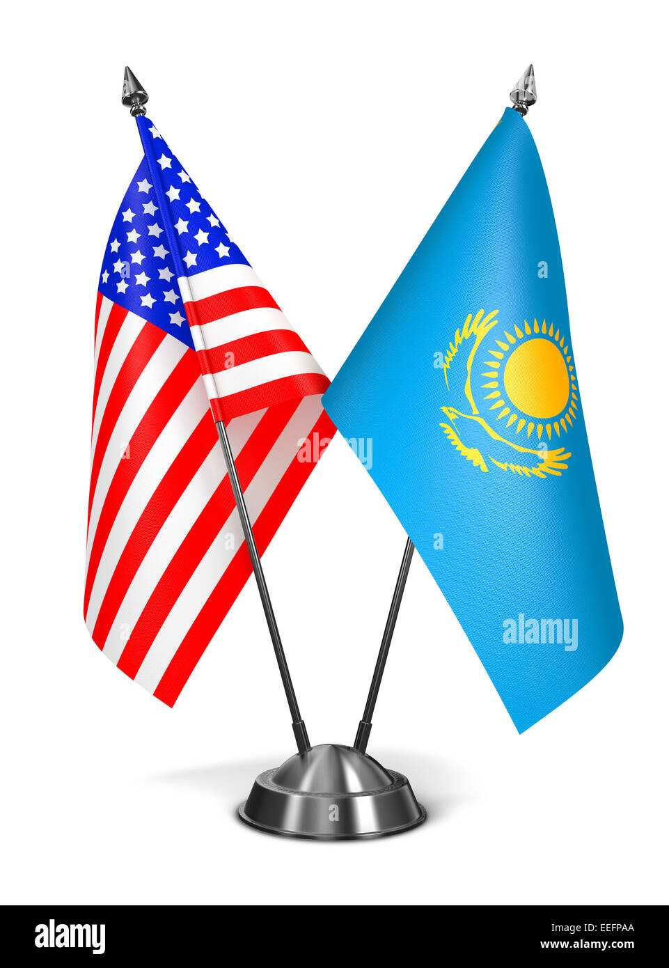 Negli Stati Uniti e in Kazakistan - Bandiere in miniatura. Foto Stock