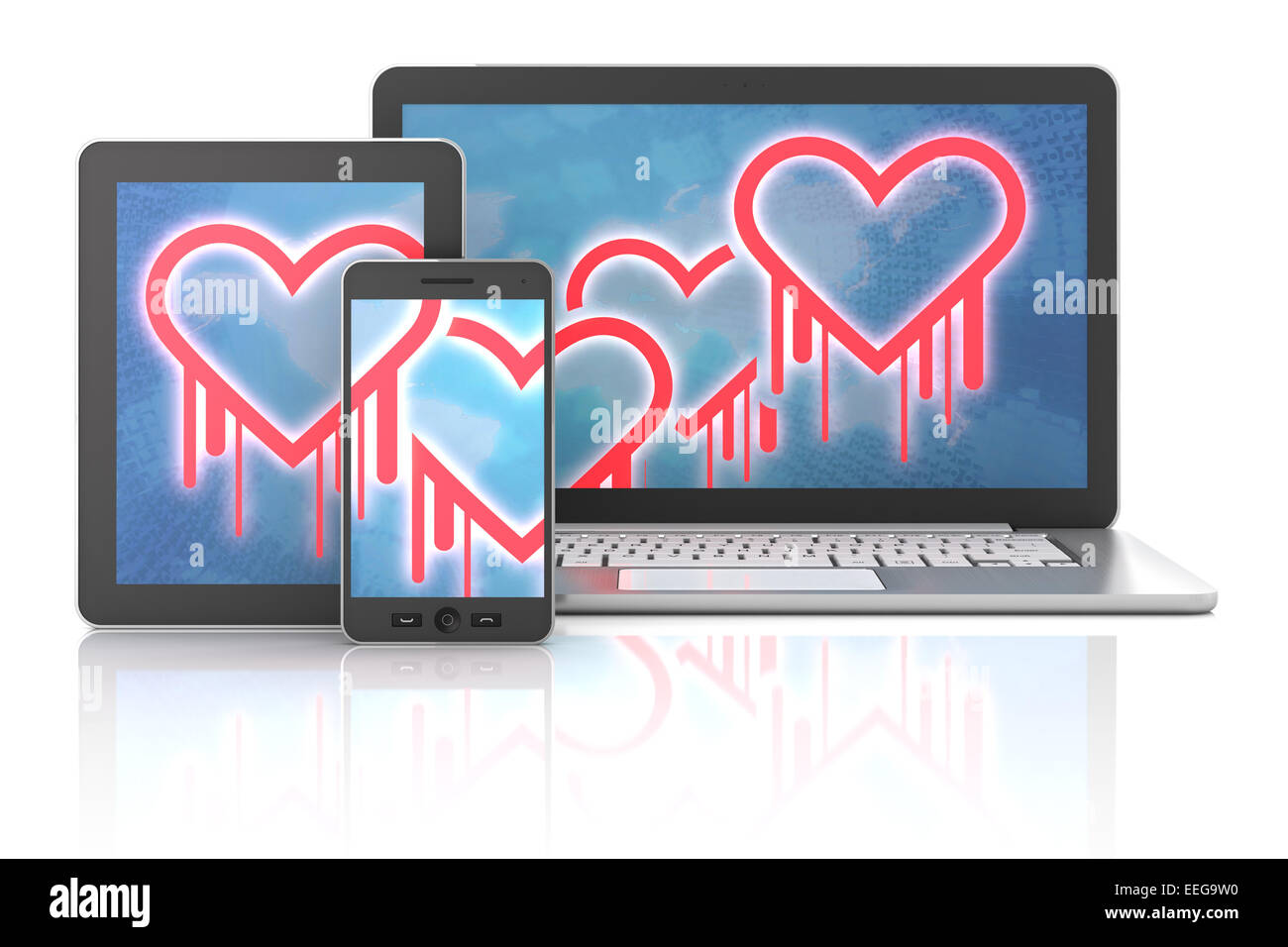 Bug Heartbleed simboli sui gadget Foto Stock Bug Heartbleed simboli sui gadget Foto Stock