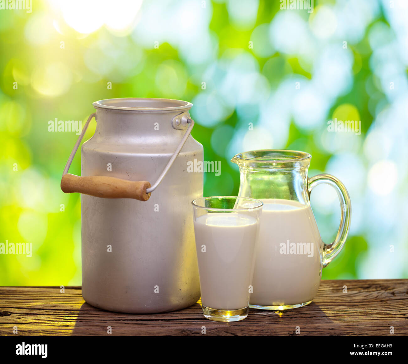 Fresco latte organico. La natura dello sfondo. Foto Stock