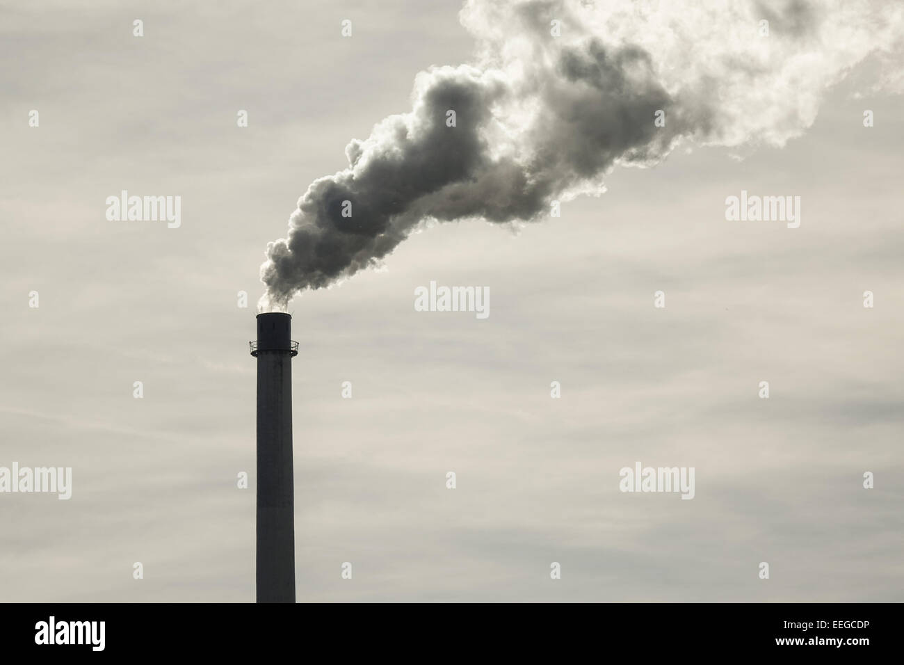 Rauchender Fabrikschornstein, fumatori Camino in fabbrica, le emissioni di CO2, il riscaldamento globale, forgia, fabbrica, fabbriche, chimne in fabbrica Foto Stock
