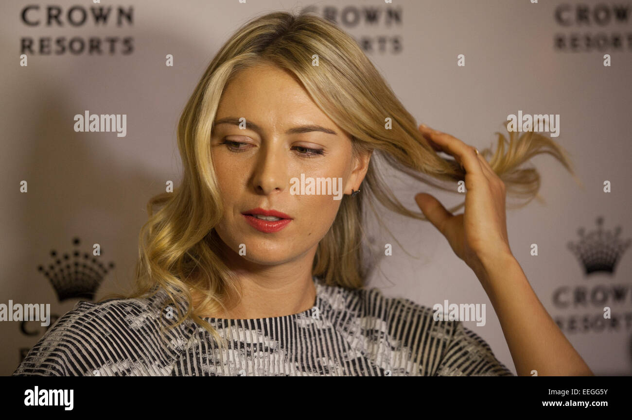 Maria Sharapova arriva per la corona di Img@23 i giocatori di Tennis' Party, Melbourne, Australia, 18 gennaio, 2015. Foto Stock