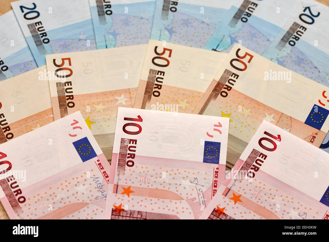 Pila di ventaglio delle banconote in euro Foto Stock