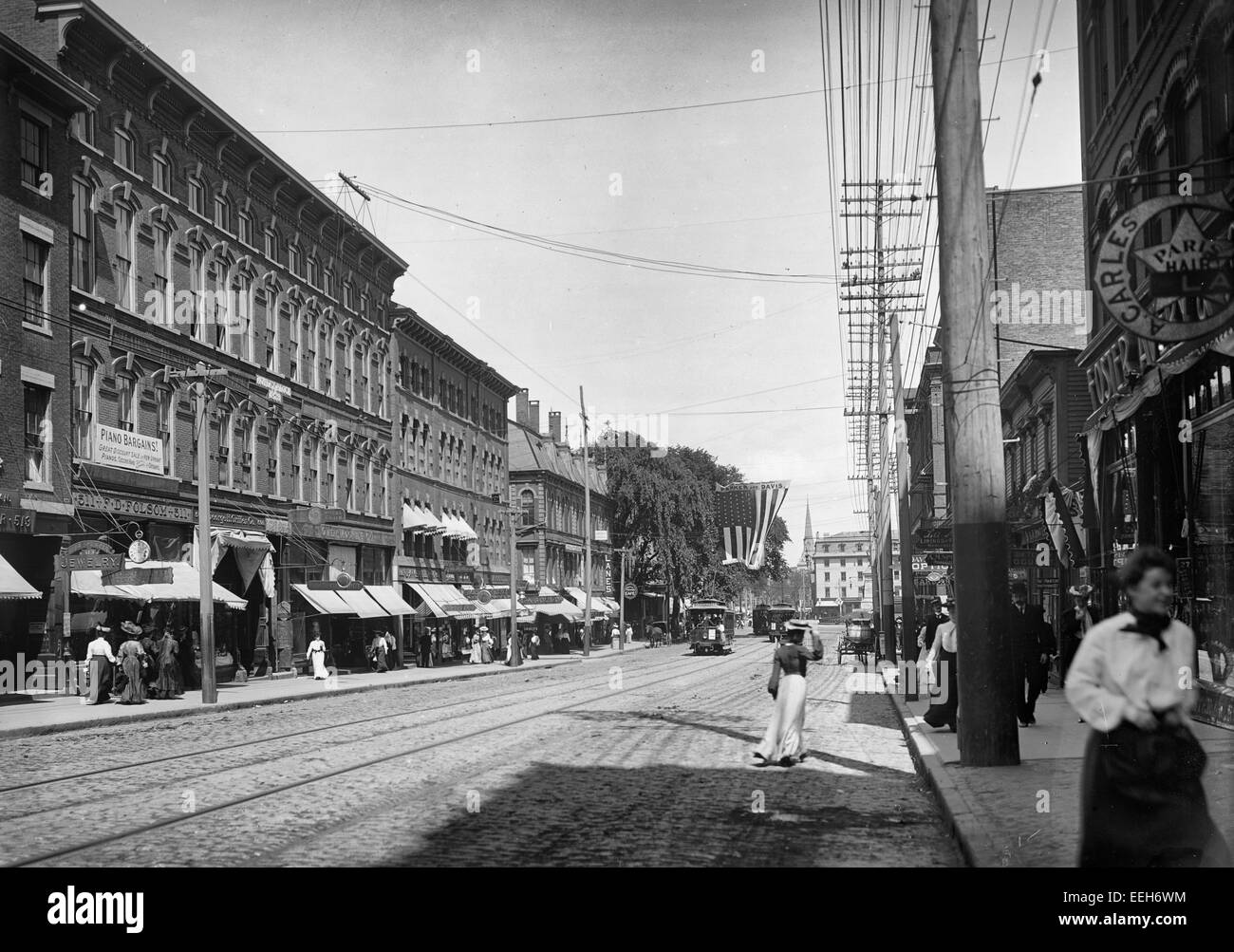 Congress Street verso Piazza Monumento, Portland, Maine, circa 1904 Foto Stock