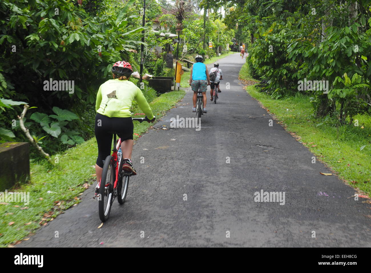 Gruppo di persone ciclismo in Bali. Foto Stock