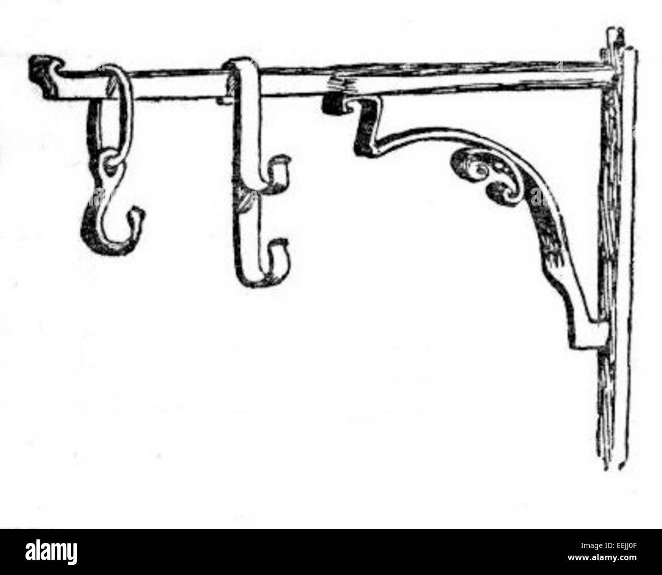 Una gru per camino è uno strumento utilizzato per spostare e regolare tronchi o vasi in un focolare. Era comunemente usato in passato per regolare il calore nei caminetti aperti nelle cucine e nei salotti. Foto Stock