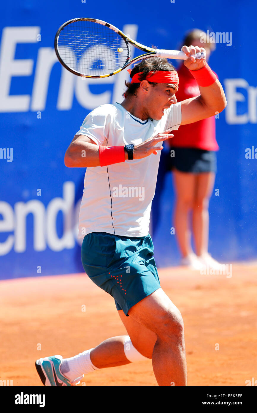 Lo spagnolo giocatore di tennis Rafael Nadal giocando a Banc Sabadell ATP open a Barcellona, Spagna Foto Stock