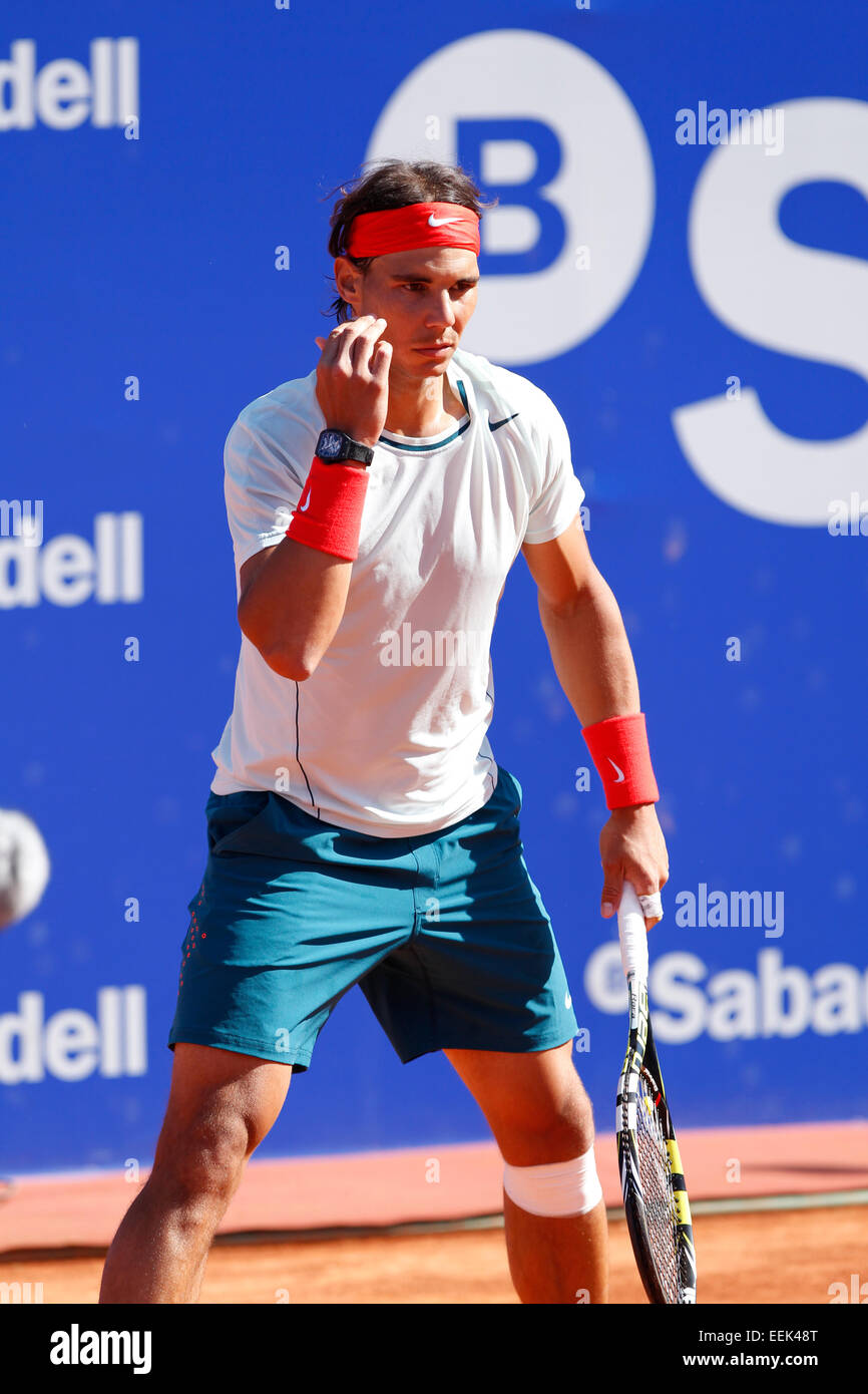 Lo spagnolo giocatore di tennis Rafael Nadal giocando a Banc Sabadell ATP open a Barcellona, Spagna Foto Stock